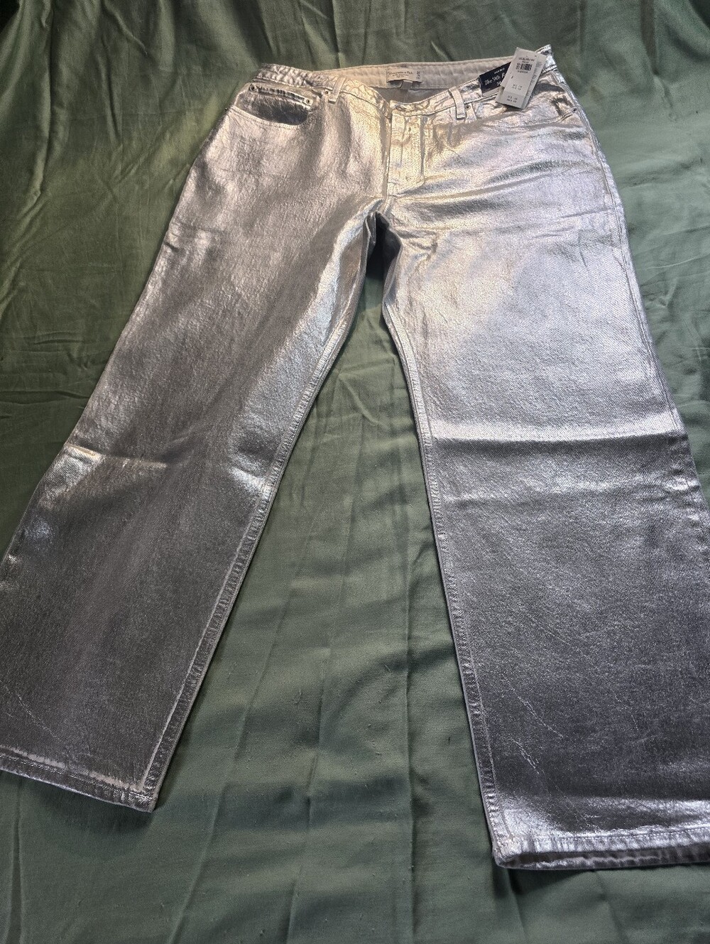 Abercrombie & Fitch Women High Rise 90s Relaxed Jeans Metallic Silver Size 18R